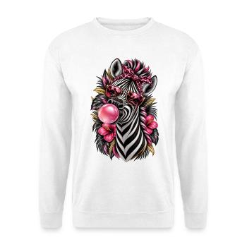 Frech gestreift – Zebra mit Style - Unisex Pullover - Weiß - Vorne - Alina (178cm) & Michal (187cm)