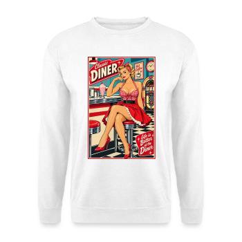 Rockabilly Pin Up: Life is Better at the Diner - Unisex Pullover - Weiß - Vorne - Alina (178cm) & Michal (187cm)