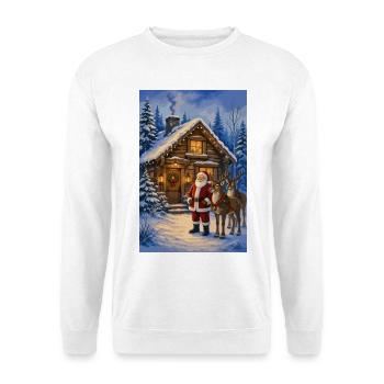 Winterwald Santa mit Rentieren - Unisex Pullover - Weiß - Vorne - Alina (178cm) & Michal (187cm)