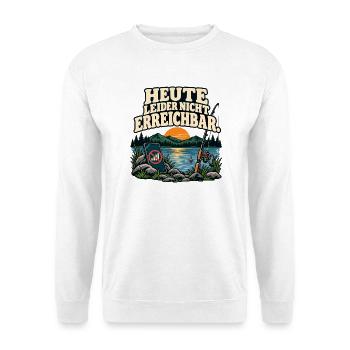 Heute leider nicht erreichbar – Anglermotiv - Unisex Pullover - Weiß - Vorne - Alina (178cm) & Michal (187cm)