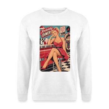 50s Rockabilly Diner: Blondes Pin-Up Girl - Unisex Pullover - Weiß - Vorne - Alina (178cm) & Michal (187cm)