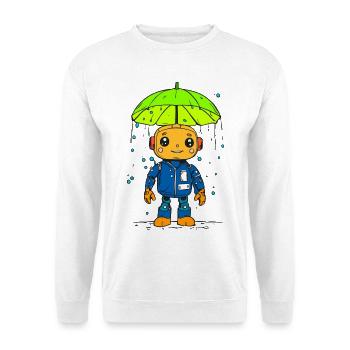 Kleiner Roboter im Regen - Unisex Pullover - Weiß - Vorne