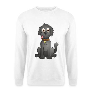 Ein fröhlicher schwarzer Hund mit orangefarbenem Halsband - Unisex Pullover - Weiß - Vorne