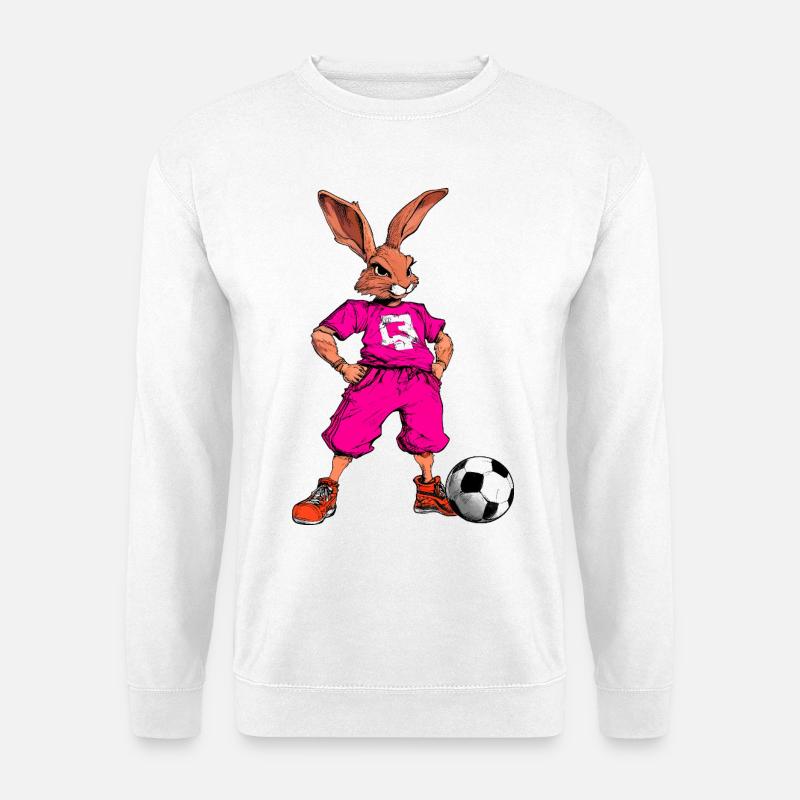 Hasen Fussball Pink - Unisex Pullover - Weiß