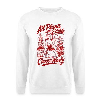 Stadtgärtnern Alle Pflanzen sind essbar - Unisex Pullover - Weiß - Vorne - Alina (178cm) & Michal (187cm)