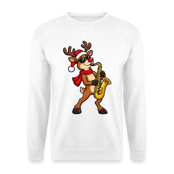 Rentier mit Saxophon - Unisex Pullover - Weiß - Vorne - Alina (178cm) & Michal (187cm)