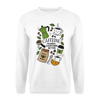 Caffeine Makes Everything Better - Unisex Pullover - Weiß - Vorne - Alina (178cm) & Michal (187cm)