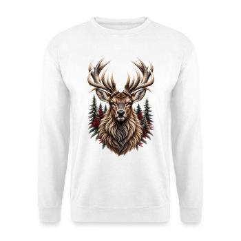 Black Forest Stag – Wilder Hirsch - Unisex Pullover - Weiß - Vorne - Alina (178cm) & Michal (187cm)