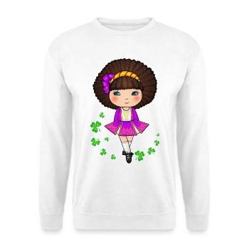Süßes irisches Tänzermädchen im lila Kleid - Unisex Pullover - Weiß - Vorne - Alina (178cm) & Michal (187cm)