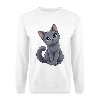 Russisch Blau Kawaii Style – Süße Katze - Unisex Pullover - Weiß - Vorne - Alina (178cm) & Michal (187cm)