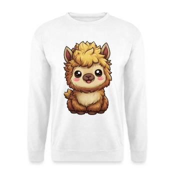 Kuschelige Alpaka-Karikatur - Unisex Pullover - Weiß - Vorne - Alina (178cm) & Michal (187cm)