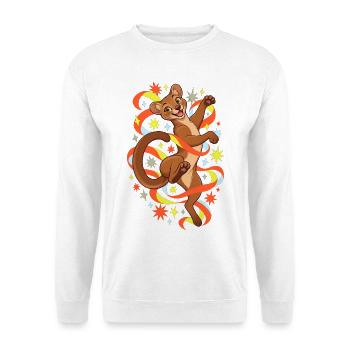 Fossa mit bunten Bändern und Farbfunken - Unisex Pullover - Weiß - Vorne - Alina (178cm) & Michal (187cm)