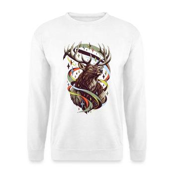 Elch mit Jade-Polarlichtfunken - Unisex Pullover - Weiß - Vorne - Alina (178cm) & Michal (187cm)