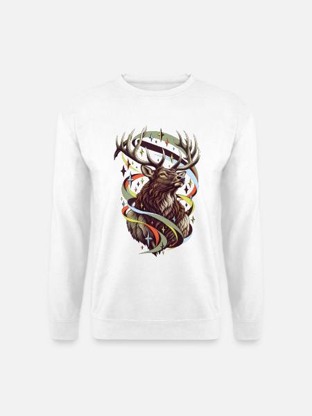 Elch mit Jade-Polarlichtfunken - Unisex Pullover - Weiß