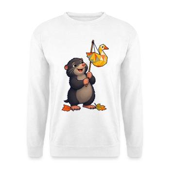 Maulwurf mit fröhlichem Gänse-Lampion - Unisex Pullover - Weiß - Vorne - Alina (178cm) & Michal (187cm)