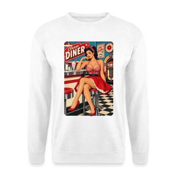 50s Retro Diner: Rockabilly Pin-Up mit Shake - Unisex Pullover - Weiß - Vorne - Alina (178cm) & Michal (187cm)