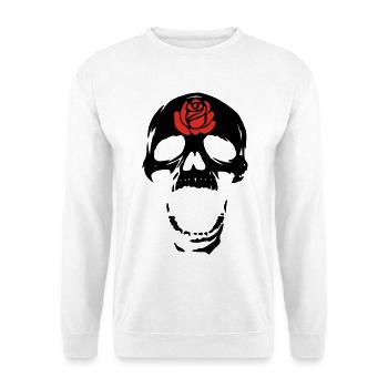 Der schwarze Schädel und die Rose - Unisex Pullover - Weiß - Vorne