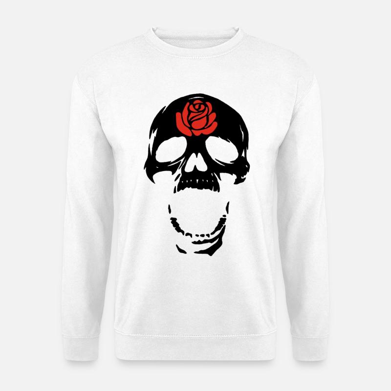 Der schwarze Schädel und die Rose - Unisex Pullover - Weiß