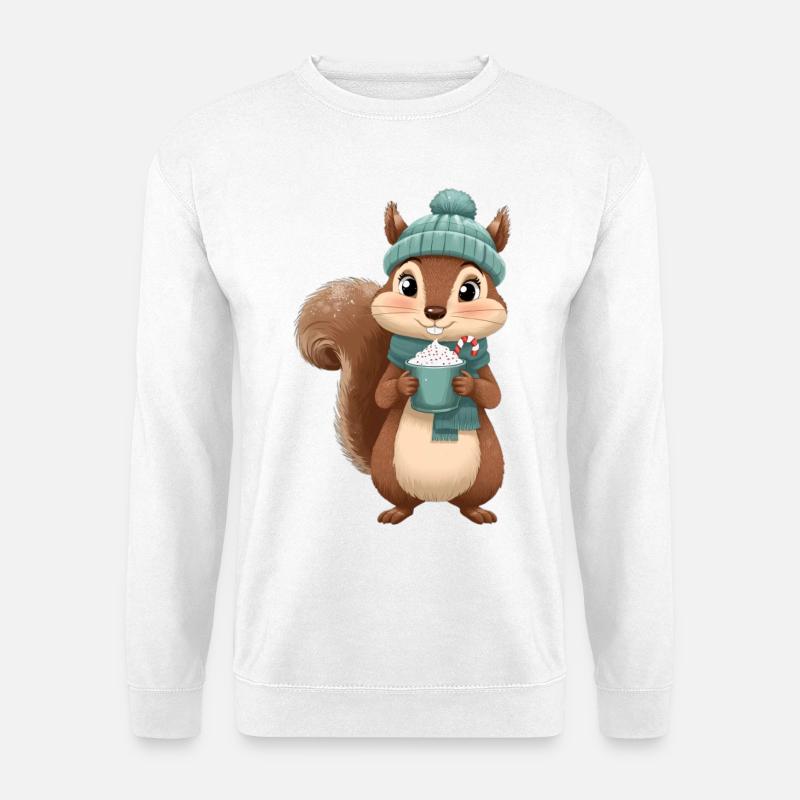 Winterliches Eichhörnchen mit Heißgetränk - Unisex Pullover - Weiß