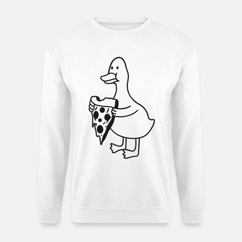 Ente mit Pizza Skizze – lustiges Tier Cartoon - Unisex Pullover - Weiß