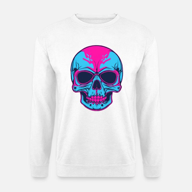 Neon Schädel Pink Blau - Unisex Pullover - Weiß