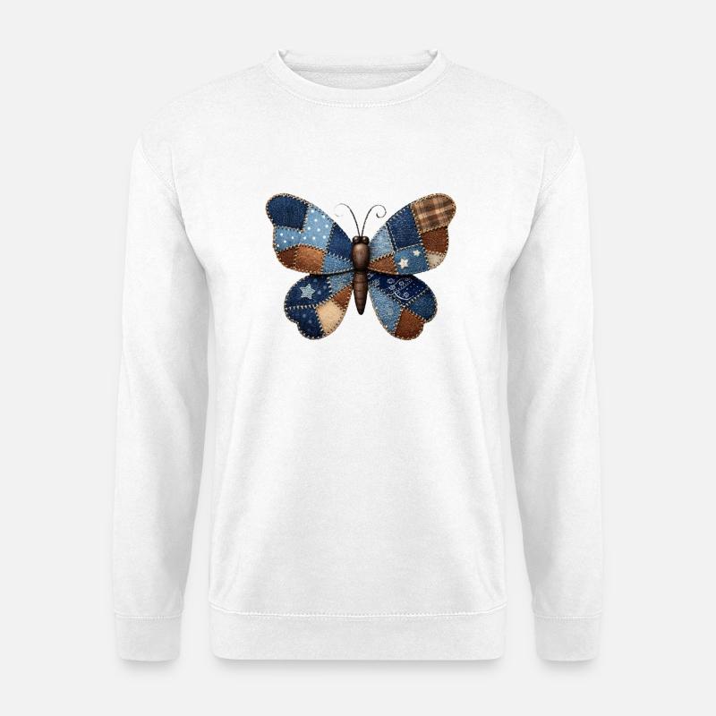 Patchwork Denim Butterfly - Unisex Sweatshirt - white