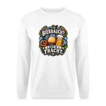 BIERBAUCH? DES IS TRACHT. – Lustiges T-Shirt - Unisex Pullover - Weiß - Vorne - Alina (178cm) & Michal (187cm)