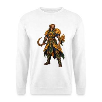 Sonnenkrieger mit Sonnenblumenrüstung - Unisex Pullover - Weiß - Vorne - Alina (178cm) & Michal (187cm)