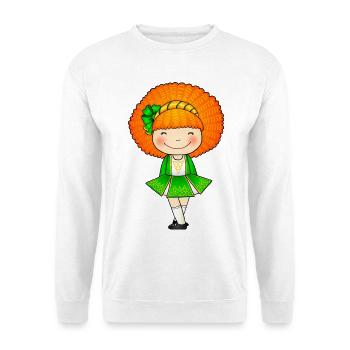 Süßes irisches Tänzermädchen im grünen Kleid - Unisex Pullover - Weiß - Vorne - Alina (178cm) & Michal (187cm)