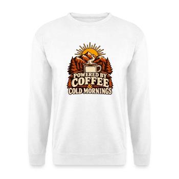 Powered by Coffee & Cold Mornings – Herbstmotiv - Unisex Pullover - Weiß - Vorne - Alina (178cm) & Michal (187cm)