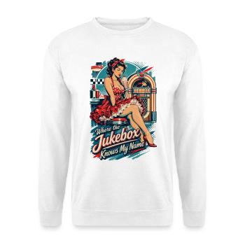 Where the Jukebox Knows My Name - Pin Up - Unisex Pullover - Weiß - Vorne - Alina (178cm) & Michal (187cm)