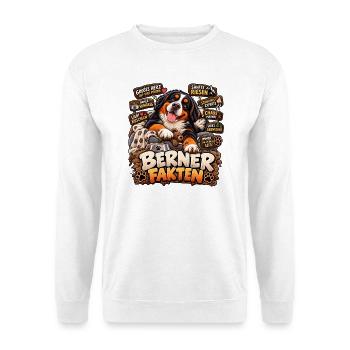 Berner Fakten - Großes Herz auf vier Pfoten - Unisex Pullover - Weiß - Vorne - Alina (178cm) & Michal (187cm)