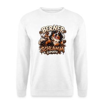 Berner Sennenhund im Schlammabenteuer - Unisex Pullover - Weiß - Vorne - Alina (178cm) & Michal (187cm)
