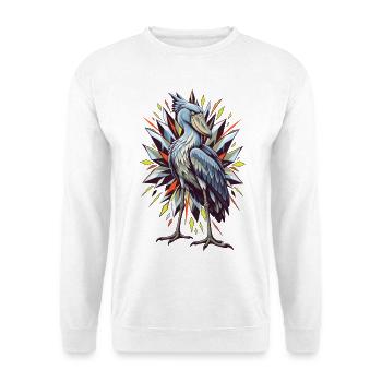Schuhschnabel mit geometrischer Funkenblüte - Unisex Pullover - Weiß - Vorne - Alina (178cm) & Michal (187cm)