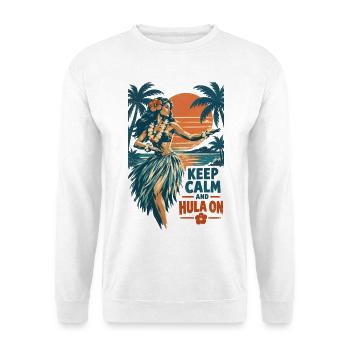 Keep calm and hula on: Hawaii Retro - Unisex Pullover - Weiß - Vorne - Alina (178cm) & Michal (187cm)