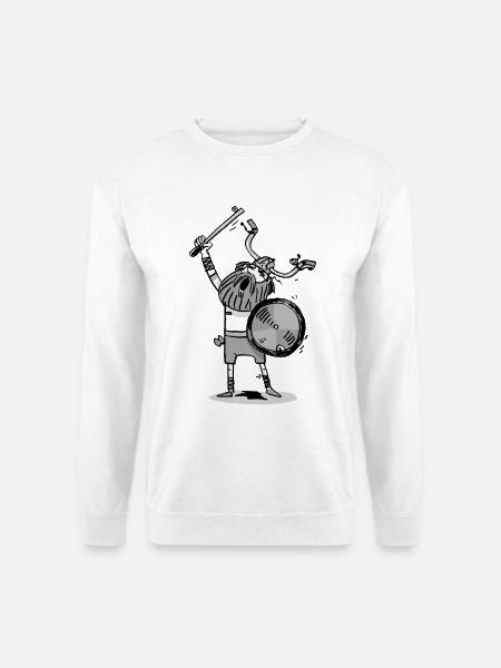 Wikinger-Kind mit Luftpumpe und Radschildschild - Unisex Pullover - Weiß