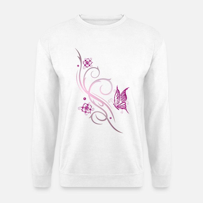 Blumen Kirschblüten Schmetterling - Unisex Pullover - Weiß