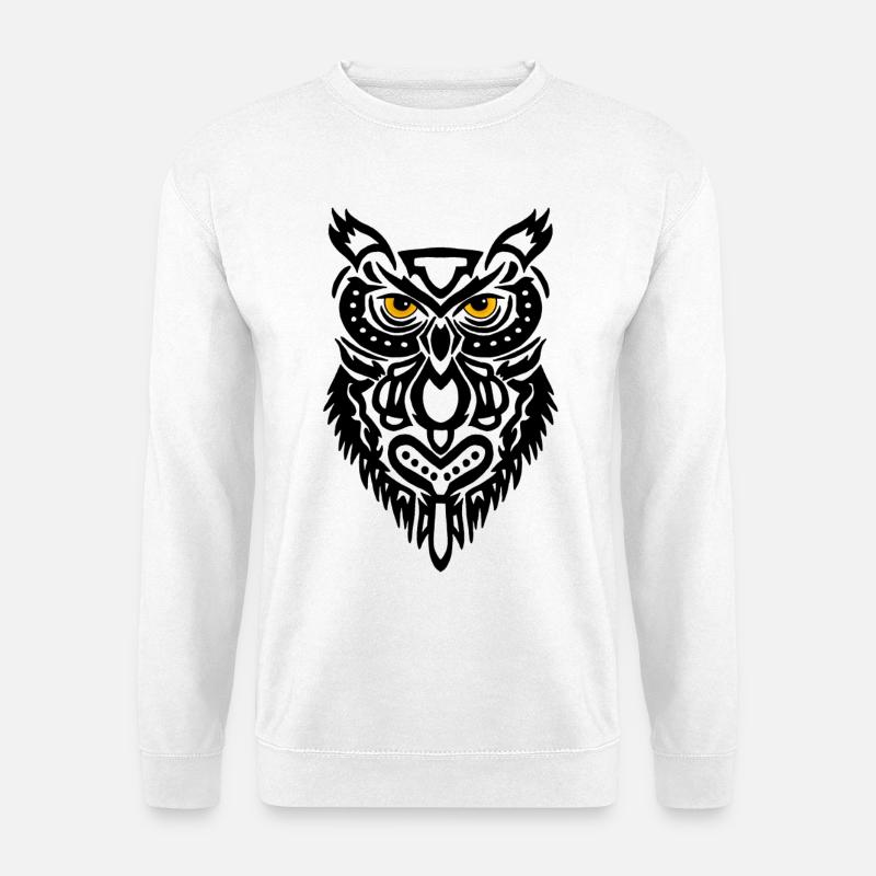Der Blick der schwarzen Eule - Unisex Pullover - Weiß