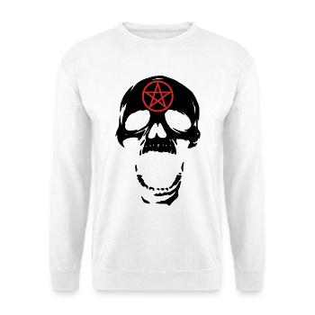 Schwarzer Totenkopf und rotes Pentagramm - Unisex Pullover - Weiß - Vorne