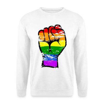 Regenbogenfarbe Flagge Hand Faust Symbol used - Unisex Pullover - Weiß - Vorne - Alina (178cm) & Michal (187cm)