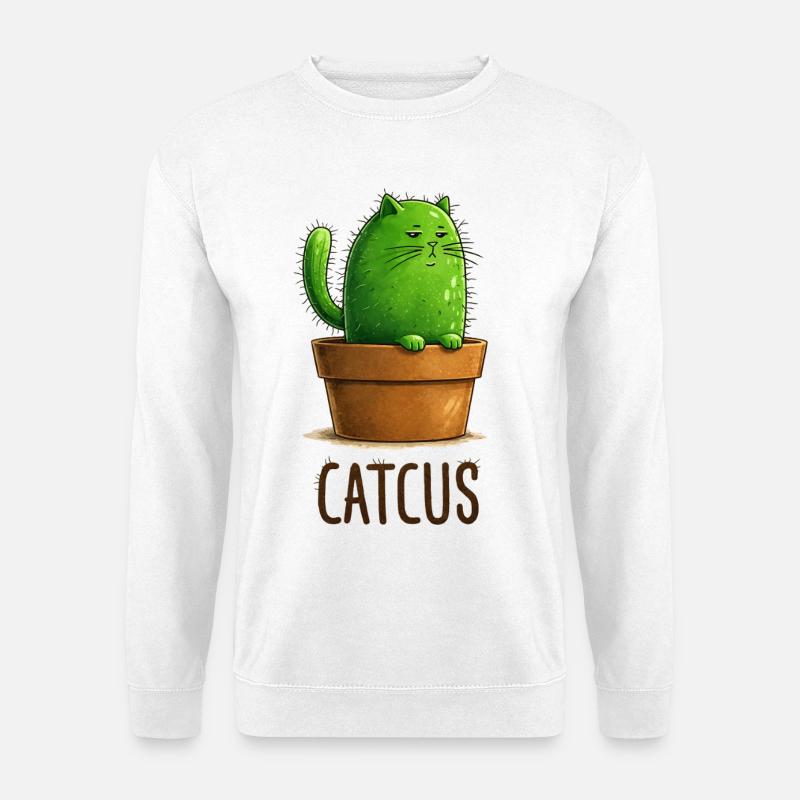 Catcus – Kaktuskatze mit Attitude - Unisex Pullover - Weiß