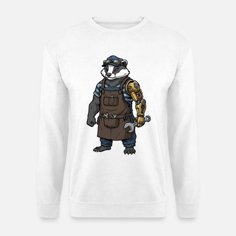 Steampunk-Mechaniker Dachs Bionischer Arm - Unisex Pullover - Weiß