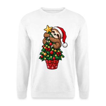 Weihnachten Faultier Tannenbaum Geschenkidee - Unisex Pullover - Weiß - Vorne - Alina (178cm) & Michal (187cm)