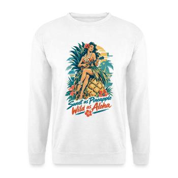 Hula Girl & Ananas – Sweet & Wild Hawaii - Unisex Pullover - Weiß - Vorne - Alina (178cm) & Michal (187cm)