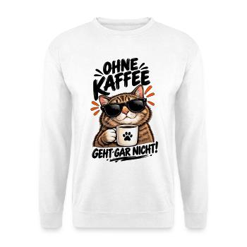 Katzencool Kaffee mit Sonnenbrille - Unisex Pullover - Weiß - Vorne - Alina (178cm) & Michal (187cm)