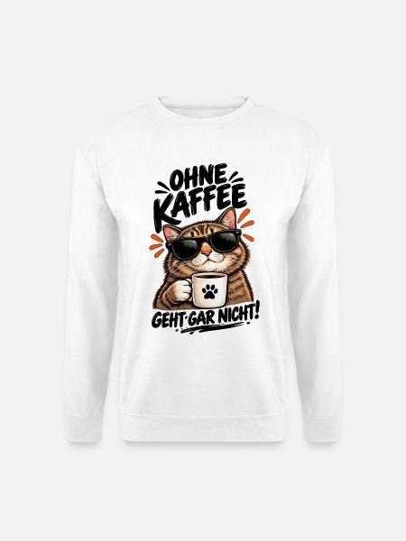 Katzencool Kaffee mit Sonnenbrille - Unisex Pullover - Weiß
