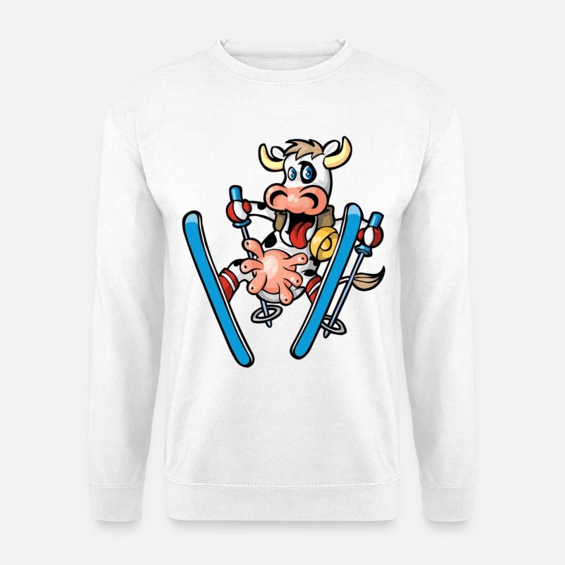 Kuh auf Skiern - Unisex Pullover - Weiß