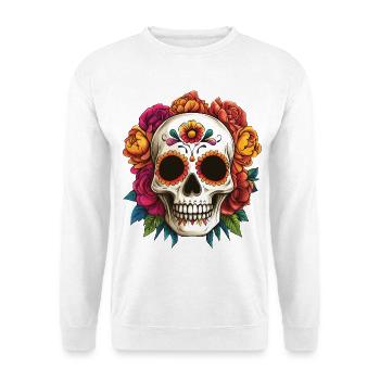 Schädel la Catrina mit Blumen - Unisex Pullover - Weiß - Vorne