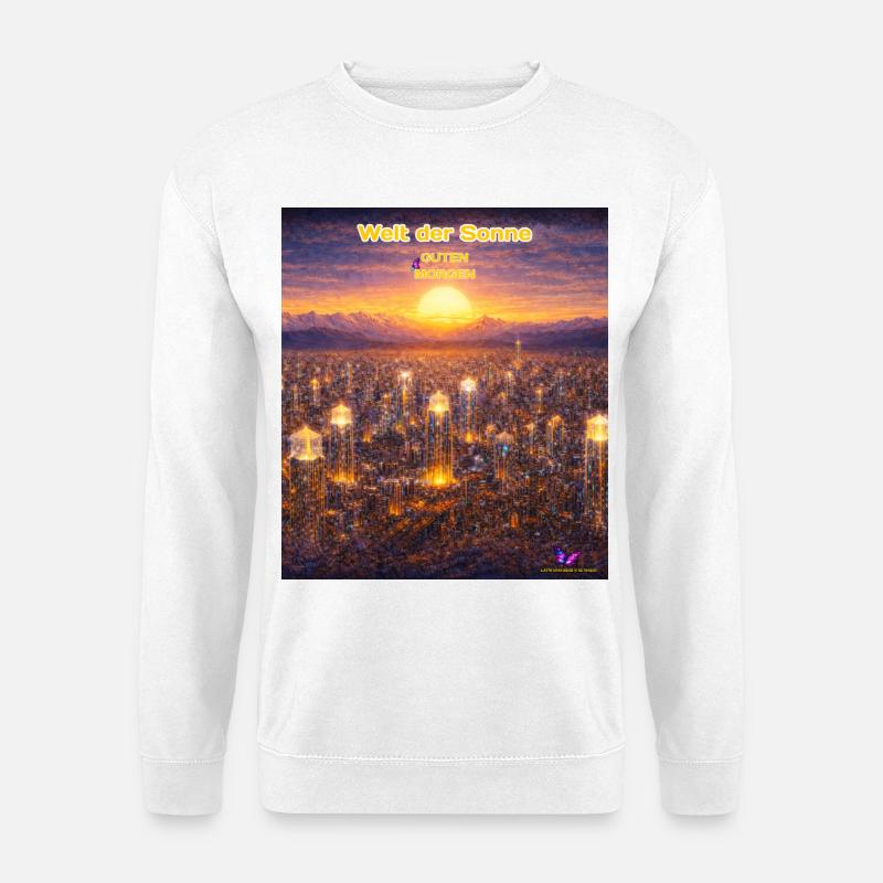 Welt der Sonne – Guten Morgen aus der Stadt des Li - Unisex Pullover - Weiß