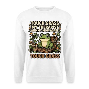 Touch Grass Frosch Computer Humor - Unisex Pullover - Weiß - Vorne
